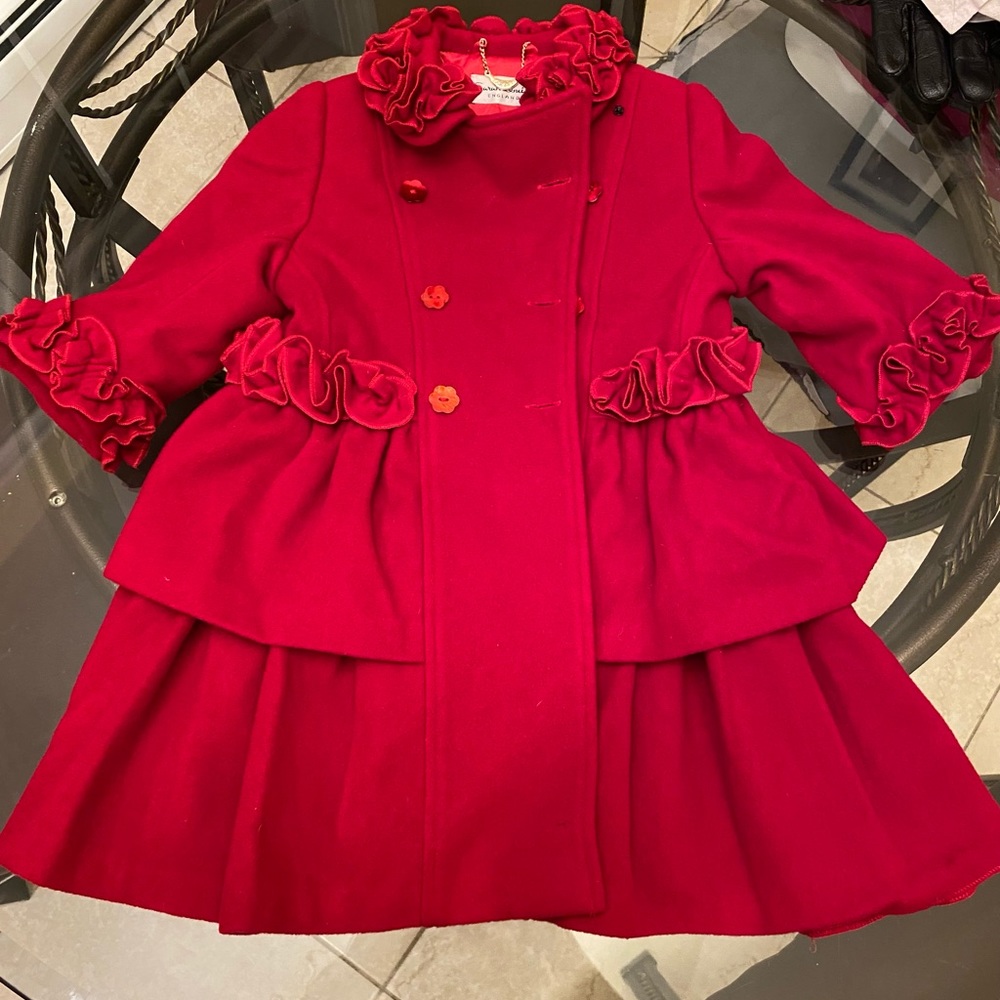Red toddler girl fancy wool coat